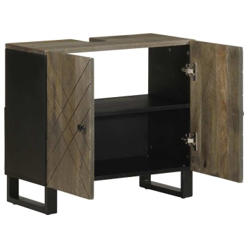 Dulap pentru chiuvetă negru 62x33x58 cm lemn masiv de mango - Img 2