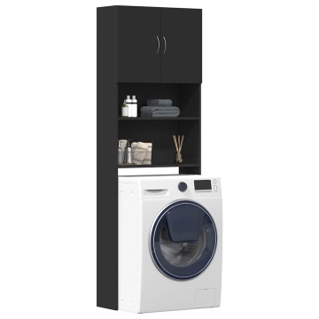 Dulap pentru mașină de spălat negru 64x24x190 cm lemn prelucrat - Img 1