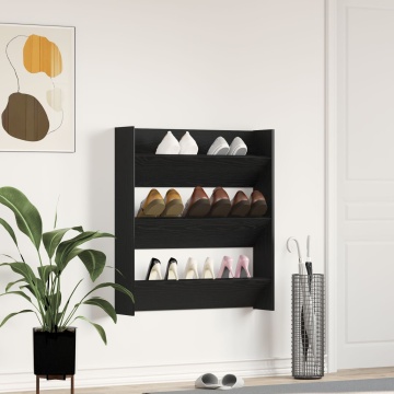 Dulap pentru pantofi Negru Stejar 80x18x90 cm Lemn prelucrat - Img 1