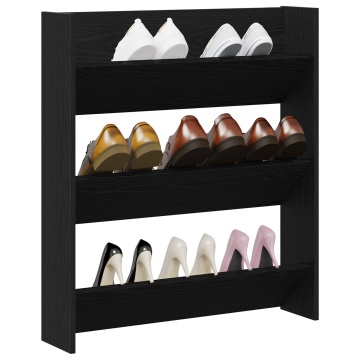 Dulap pentru pantofi Negru Stejar 80x18x90 cm Lemn prelucrat - Img 3