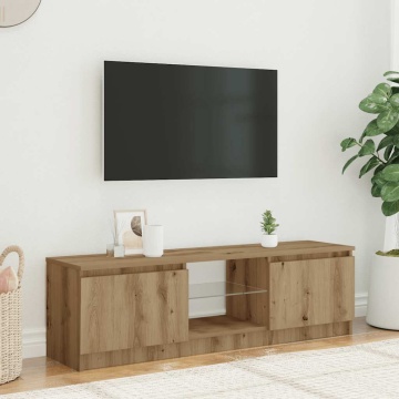 Dulap TV cu LED stejar artizanal 120x30x36cm lemn prelucrat - Img 3