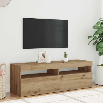 Dulap TV cu LED stejar artizanal 120x35x40 cm lemn prelucrat - Img 4
