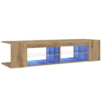 Dulap TV cu LED stejar artizanal 135x39x30 cm lemn prelucrat - Img 3