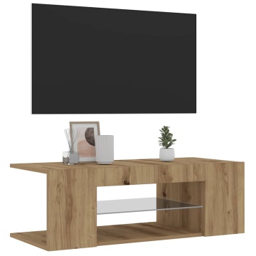 Dulap TV cu LED stejar artizanal 90x39x30 cm lemn prelucrat - Img 4