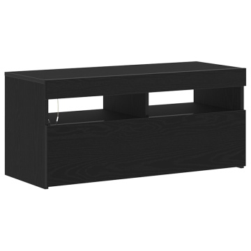 Dulap TV cu LED-uri Stejar Negru 90x35x40 cm Lemn - Img 2