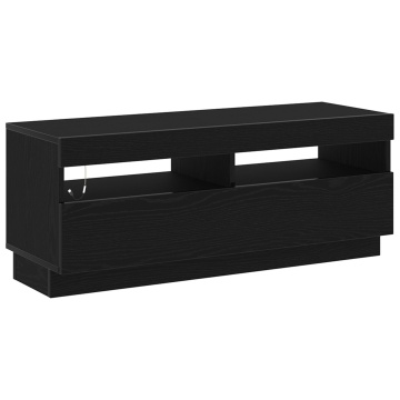 Dulap TV cu lumini LED Stejar Negru 100x35x40 cm Lemn prelucrat - Img 2