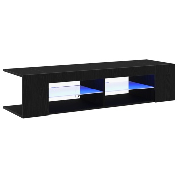 Dulap TV cu lumini LED, stejar negru, 135x39x30cm, lemn prelucrat - Img 2