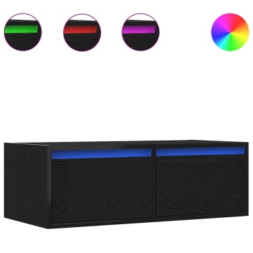 Dulap TV cu lumini LED Stejar negru 75x35,5x25 cm - Img 2