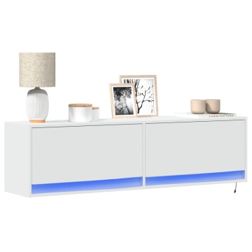 Dulap TV de perete cu lumini LED, alb, 140x31x38 cm - Img 1