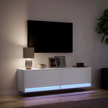 Dulap TV de perete cu lumini LED, alb, 140x31x38 cm - Img 8