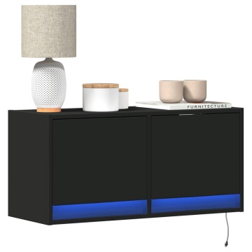 Dulap TV de perete cu lumini LED negru 80x31x38 cm - Img 1