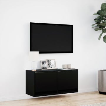 Dulap TV de perete cu lumini LED negru 80x31x38 cm - Img 4