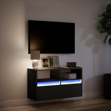 Dulap TV de perete cu lumini LED negru 80x31x45 cm - Img 8