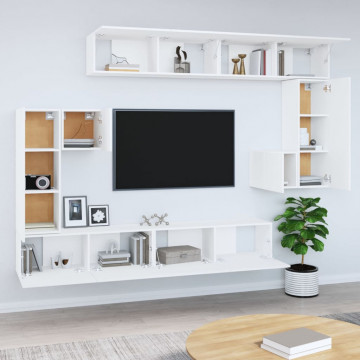 Dulap TV montat pe perete, alb, lemn prelucrat - Img 3