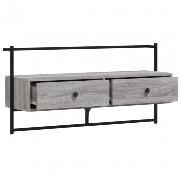 Dulap TV montat pe perete, gri sonoma, 100,5x30x51 cm, lemn - Img 5