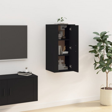 Dulap TV montat pe perete, negru, 40x34,5x80 cm - Img 4