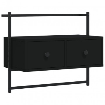 Dulap TV montat pe perete, negru, 60,5x30x51 cm, lemn prelucrat - Img 2