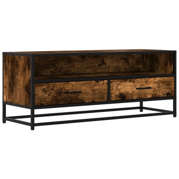 Dulap TV stejar fumuriu, 100x34,5x40 cm lemn prelucrat și metal - Img 2