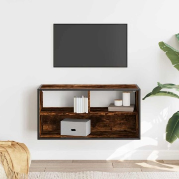 Dulap TV stejar fumuriu, 80x31x39,5 cm, lemn prelucrat și metal - Img 3