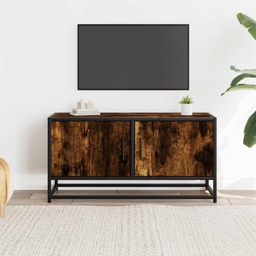Dulap TV stejar fumuriu, 80x34,5x40 cm, lemn prelucrat și metal - Img 3