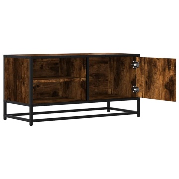 Dulap TV stejar fumuriu, 80x34,5x40 cm, lemn prelucrat și metal - Img 6