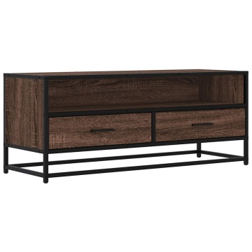 Dulap TV, stejar maro, 100x34,5x40 cm, lemn prelucrat și metal - Img 2