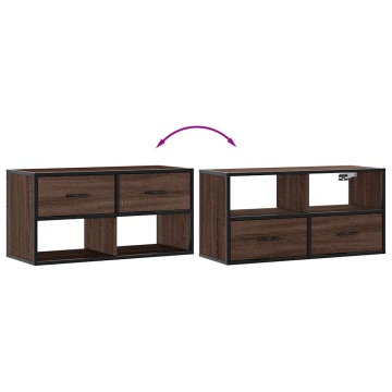 Dulap TV, stejar maro, 80x31x39,5 cm, lemn prelucrat și metal - Img 6