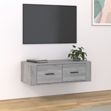 Dulap TV suspendat, gri sonoma, 80x36x25 cm, lemn prelucrat - Img 1