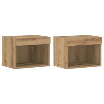 Dulapuri cu iluminat LED 2 buc Artisan Stejar 40x30x30 cm - Img 2