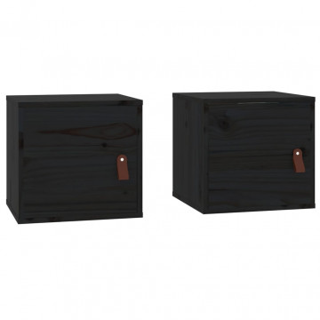 Dulapuri de perete, 2 buc, negru, 31,5x30x30 cm, lemn masiv pin - Img 2