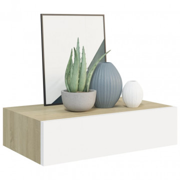 Dulapuri de perete cu sertar 2 buc stejar/alb 40x23,5x10 cm MDF - Img 3