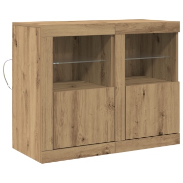Dulapuri laterale cu lumini LED 2 buc Artisan Stejar 41x37x67 cm - Img 2