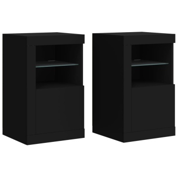 Dulapuri laterale cu lumini LED 2 buc. negru lemn prelucrat - Img 2