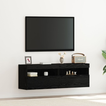 Dulapuri pentru TV cu lumini LED 2 buc Negru Stejar 60x30x40 cm - Img 1