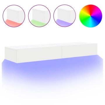 Dulapuri TV cu lumini LED, 2 buc., alb, 60x35x15,5 cm - Img 2