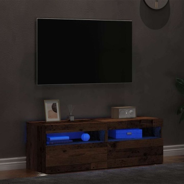 Dulapuri TV cu lumini LED, 2 buc., lemn vechi, lemn prelucrat - Img 4