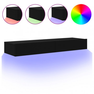 Dulapuri TV cu lumini LED, 2 buc., negru, 60x35x15,5 cm - Img 2