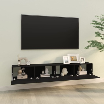 Dulapuri TV de perete 2 buc. negru 100x30x30 cm lemn compozit - Img 3