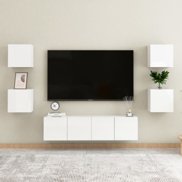 Dulapuri TV suspendate, 2 buc., alb extralucios, 30,5x30x30 cm - Img 5
