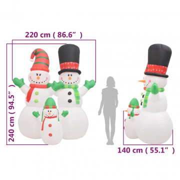 Familie de oameni de zăpadă gonflabili cu LED-uri, 240 cm - Img 5