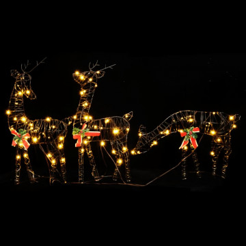Familii de reni de Crăciun, 2 buc., 180 LED-uri alb cald, ratan - Img 1