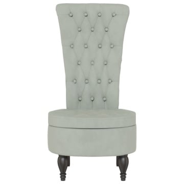 Fotoliu cu spătar înalt, gri deschis, catifea design cu nasturi - Img 3
