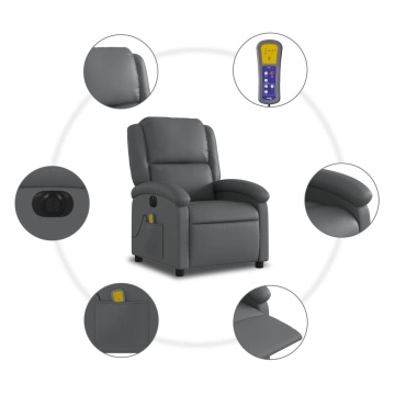 Fotoliu de masaj electric rabatabil, gri, piele ecologică - Img 7