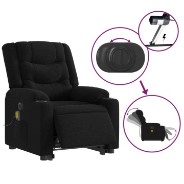 Fotoliu electric de masaj rabatabil cu ridicare, negru, textil - Img 5