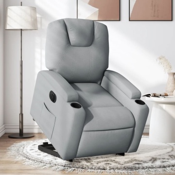 Fotoliu electric rabatabil cu ridicare, gri deschis, textil - Img 1