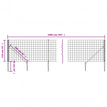 Gard plasă de sârmă cu țăruși de fixare, antracit, 1,1x10 m - Img 5