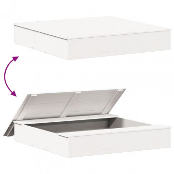 Groapă de nisip cu capac, alb, 111x111x19,5 cm, lemn masiv pin - Img 6