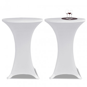 Husă de masă cu picior Ø70 cm, 2 buc., alb, elastic - Img 1