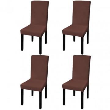 Huse de scaun elastice drepte, 4 buc., maro - Img 1