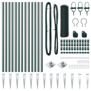 Împrejmuire Hexagonală Verde 0.8x25 m Oțel, Stâlpi de Împrejmuire cu Spike 13 pcs Ø32 mm 100 cm Oțel Galvanizat - Img 4